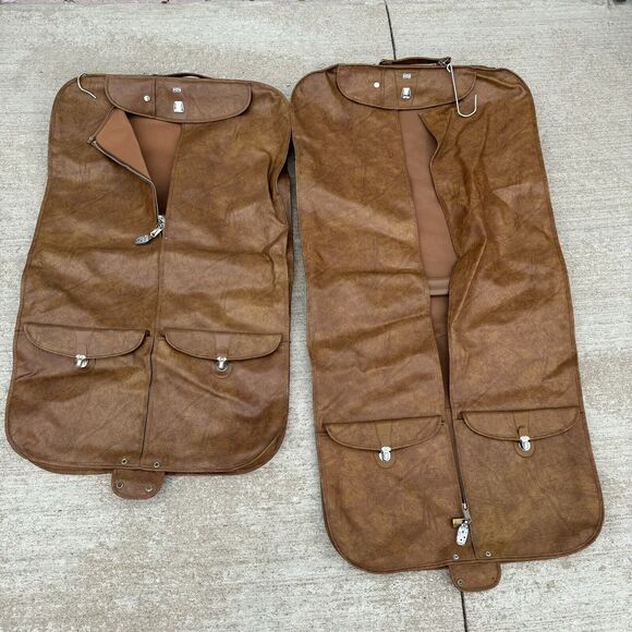 Vintage Pair 2 American Tourister Escort Garment Bags Brown Faux Leather PROP LN